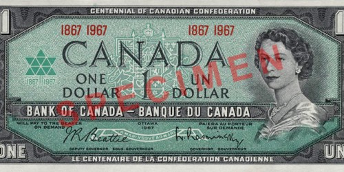 Front of $1 Commemorative Note (1967)