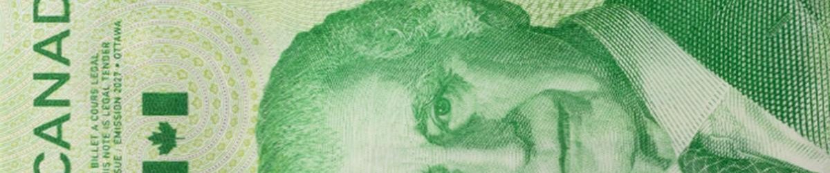 Élément tactile du billet de 20 $ vertical A photograph of the Vertical $20 bank note. It shows the tactile feature on the $20 note, consisting of three six-dot symbols each separated by a smooth surface.